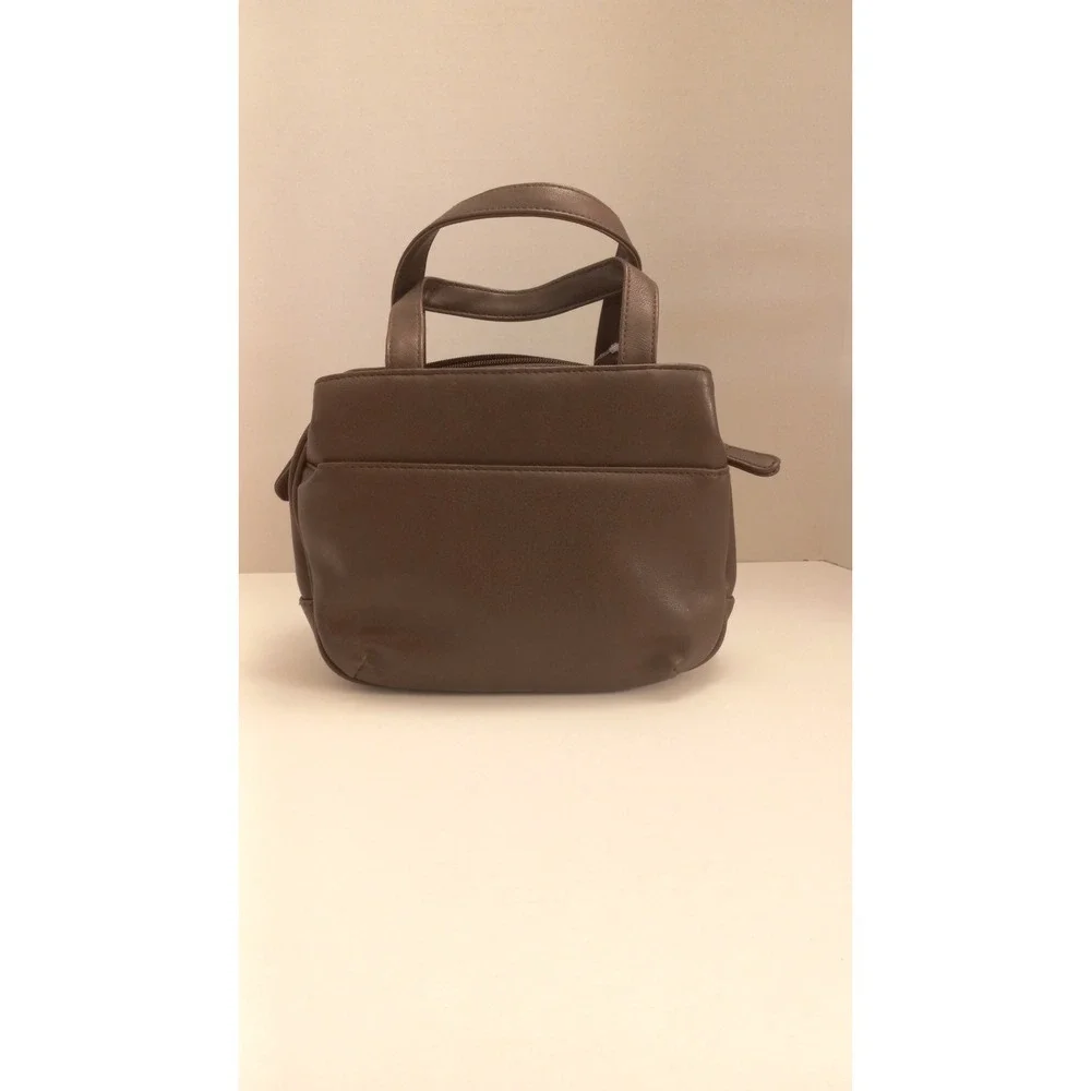 Fashion Bug Brown Faux Leather Satchel Handbag Gold Triangle Hardware NWT